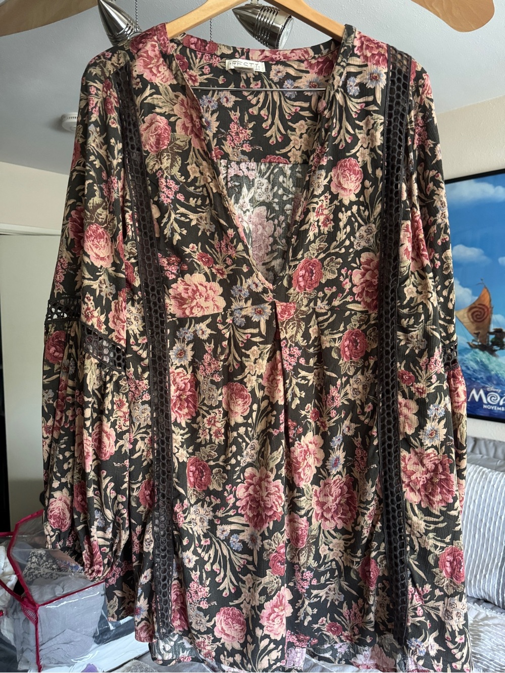 Torrid Fiesti Black Floral Lace-Trim V-Neck Blouse